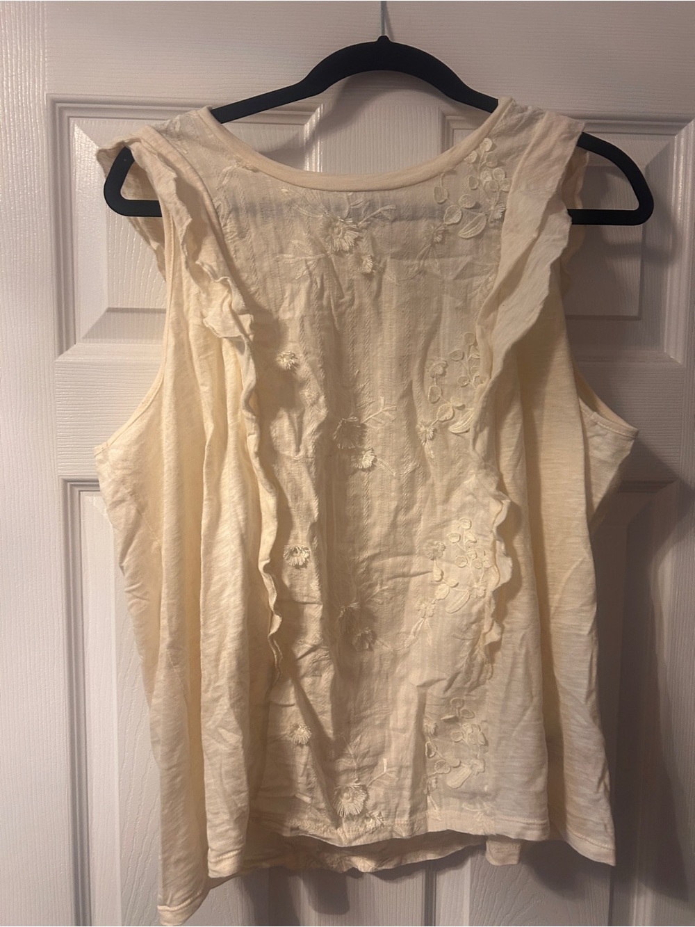 torrid Cream Ruffle Tank Top with Floral Embroidery